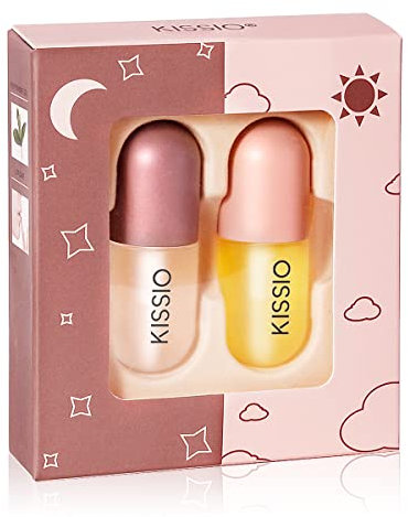 KISSIO Lip Plumper Set,Natural Lip Plumper,Lip Care, Lip Plumper Gloss,Lip Moisturizing Beautiful,Day Ues And Night Use Set,Clear, 2pcs