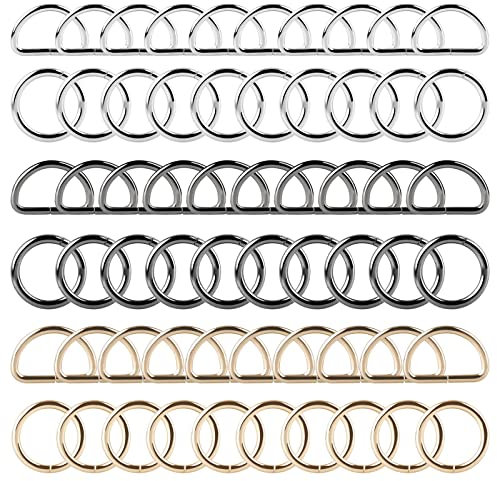 Roosea 60 Stück Karabiner Ring, Metall D-Ring 30mm und O Ringe Metall Taschenringe 25mm, D Ringe Schnalle für Schnalle Gurte Handtaschen Bastelzubehör(Silber, Gold, Pistole Schwarz)