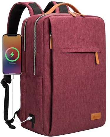 Hp hope Laptop Backpack for Women Travel, Durable Backpacks Carry On, with USB Charging Port, Fits 15.6 Inch Laptop, Waterproof, Resistant Luggage Business Weekender Bag, Red