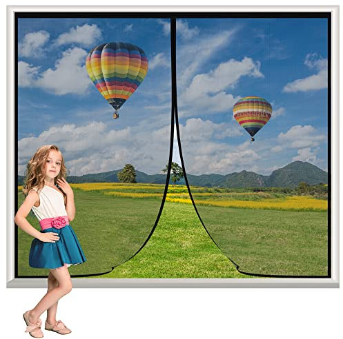 Magnetic Fly Screen Window 200x200cm Black Insect Protection Mesh Curtain Auto Closer Magnet Patio Door for Balcony Door Cellar Door Without Drilling