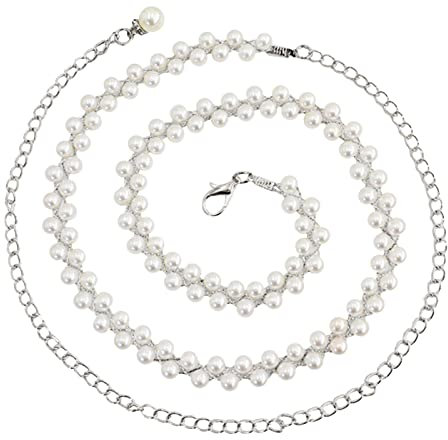 Hosengürtel Stoffgürtel Unisex Chromschnalle Frauen-Haken-Anpassungs-Perlen-Taillen-Ketten-dekoratives Kleid-Taillen-kleiner Duft-dünner Gürtel-süße Geflochtener Schmaler Gürtel Damen Stoffgürtel