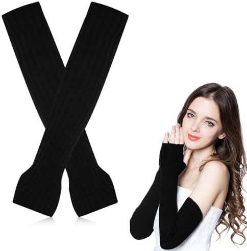 Aoreun Guantes Largos sin Dedos de Mujeres, Lana caliente suave Manguitos guantes con Agujero de Pulgar, Calentadores de Brazo Codo Invierno para Actividades de Interior al Aire Libre