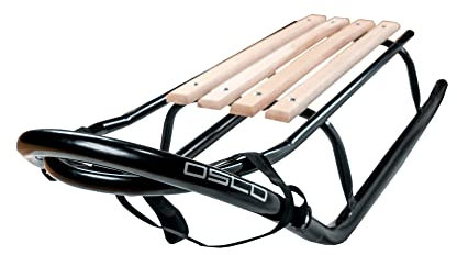 GagaDumi Schlitten Oslo aus Metall, ideal für Kinder und Erwachsene, Tragfähigkeit bis 120 kg. Breite Kufen. Sitz aus Holz