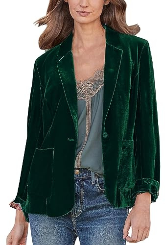 Blazer in velluto da donna casual da lavoro ufficio a maniche lunghe con risvolto dentellato Button Down Blazer giacca con bottoni frontali giacca a maniche lunghe con tasche capispalla giacca da
