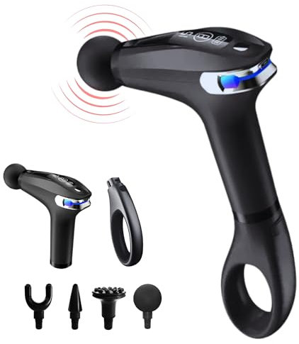 Pistola da massaggio muscolare a percussione con manico estensibile per tutto il corpo massaggiatore cervicale e schiena in tessuto profondo-massaggio elettrico gun.9 modalità e 4 teste.Allevia il