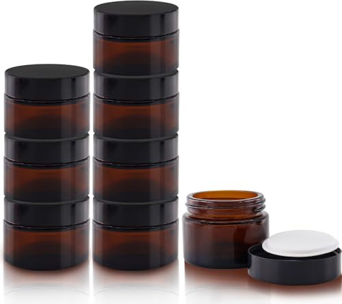 TOKSEO 8 Pièces 50ml Boîtes Vides en Verre Ambré, Bocaux en Verre Ambré, Bonne Étanchéité et Protection Contre Les UV, Pot Cosmétique, Léger et Portable