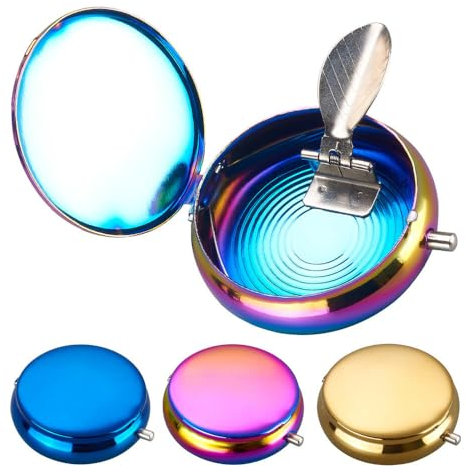 Murago - 3er Set Taschenaschenbecher - mit Deckel geruchsdicht Metall goldfarbig blau Mehrfarbig Kleiner Mini Taschen Ascher Reiseaschenbecher