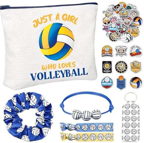 Seenelling 56 Pcs Volleyball Stuff Inspirational Gifts for Players Teams Cosmetic Bag Women Hair Ties Sport Lovers Gifts for Birthday Sport Party Favors