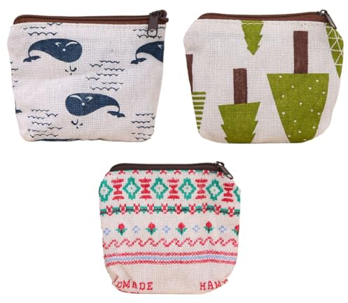 3 Pezzi Portamonete in Tela, Portafoglio da Donna, Portamonete con Cerniera, Portamonete Portatile, Portamonete Mini Tasca, Borsa Portaoggetti, Per Rossetto, Monete, Carte di Credito e Chiavi