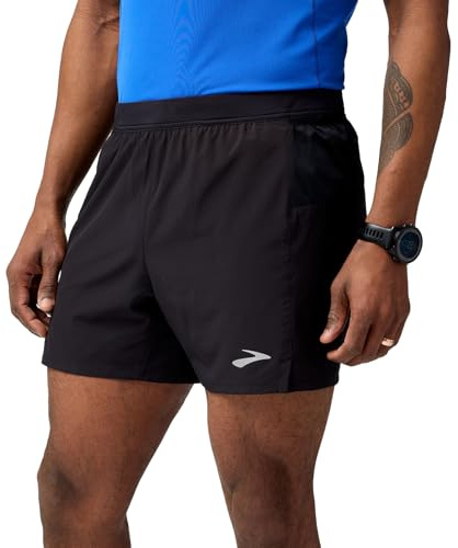 Brooks Pantalones cortos Journey de 12,7 cm para hombre, ligeros, de ajuste de apoyo, con forro interior y almacenamiento seguro, Negro -, Medium