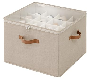 StorageWorks Stoff Schuhorganizer mit transparentem Deckel, Schuhaufbewahrungsbox platzsparend für bis zu 16 Paar, Schuhaufbewahrung stapelbar, Schuhregal für Schrank, Mischung aus Braun und Beige