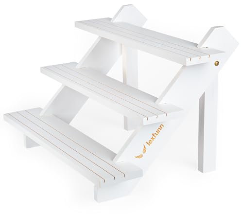 LEXFUNN Wooden Jewellery Display Rack Stand Earring Stall Stand Organizer Shelf 3/4 Tier (3 Tier - White)