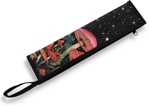 COEQINE Red Mushroom Travel Utensil Set with Case Flatware Organizer for Knife Fork Spoon Organizer Holder Case with Zipper for Travel Black Stars