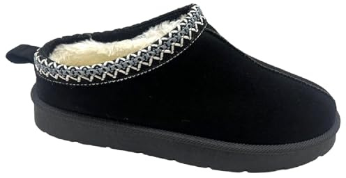 sole london WOMENS WARM FAUX FUR LINED IN OUT DOOR LADIES SLIP ON SLIPPERS SHOES BOOTSf BLACK
