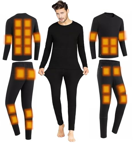 Pucklky Electric USB Thermal Underwear Functional Heated Set 28 Heating Zones Washable for Winter Ski Unisex Hunting,XL,Black