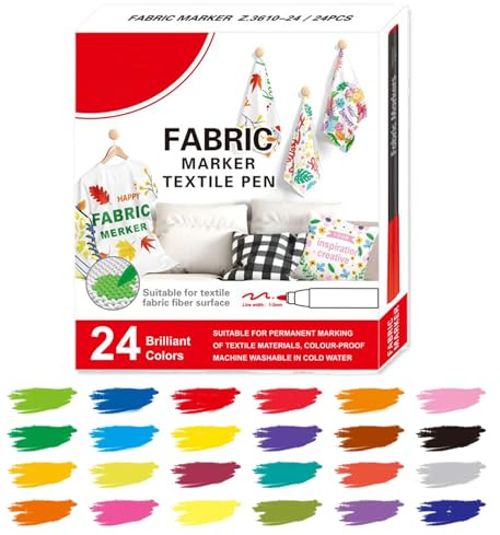 Marqueurs pour Tissus - Marqueur Peinture 12/24 Couleurs pour Toile | Stylo Peinture Tissu Lavable Aquarelle Textile Coton Maison Extérieur Sac Fourre-Tout Chaussures Nappe Céramique Graffiti