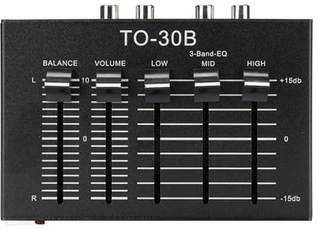 Dpofirs Preamplificador de Fono, Preamplificador de Plato Giratorio con EQ de 3 Bandas, TI NE5532, 12dB Ajuste de Tono bajo de 12 DB Control de Volumen Equilibrado Adaptador de 5V para
