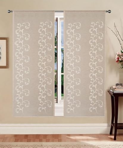 GBiancheria Coppia Tende a Pannello Marta Ricamate Arabesco Tessuto Semitrasparente Elegante 60x150 o 60x240 cm – Tende Moderne e Classiche per Soggiorno Cucina Camera (Tortora, 60x150 cm)