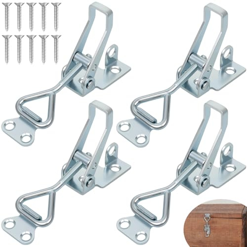 Spännlås rostfritt stål set, 4 stycken locklås, justerbart spaklås, lådanslutning, liten med nyckelhål knäspaksklämma, säkerhetslås, lock lås, för skåp, dörrlådor