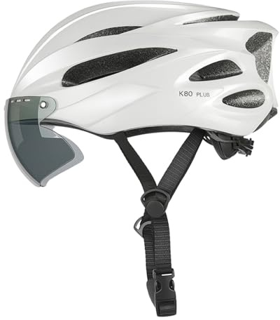 Jiawu Casco da Bici Precise Casco da Equitazione su Strada Aerodinamico Leggero per Uomini Adulti Donne Guard 18 Prese D'aria Occhiali Magnetici per Pendolarismo in Montagna e città 22,4-23,2 (M)