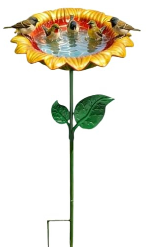 Vasca per Uccelli Da Esterno in Metallo, Paletto da Giardino in Metallo con Fiore, Mangiatoia per da Esterno in Piedi, Stazione Di Alimentazione per Uccelli Staccabile, per Esterno Balcone