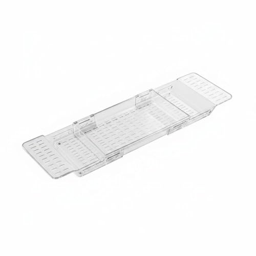 Gralara Estante para Bañera Bandeja de Bañera Repisa Ajustable Organizador de Baño con Base en PET Resistente al Agua y Laterales de Silicona Adecuado para, Blanco Transparente