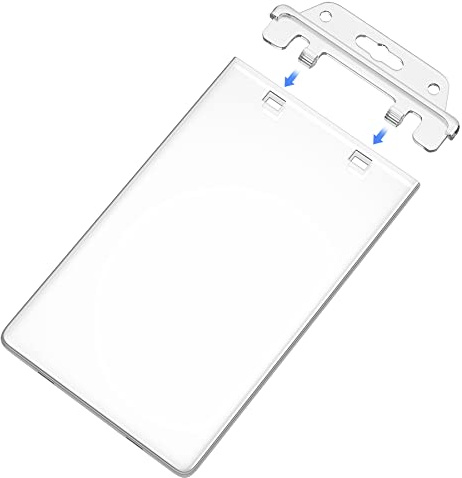 2 Pack Clear ID Badge Holder for Lanyard Hard Plastic ID Card Holder by Fallen One, Permanent Locking, Vertical, Heavy Duty