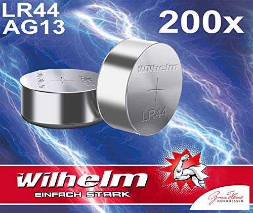 200 x Wilhelm AG13 / V13GA Knopfzelle LR44 | 165mAh 1,5V Alkaline 357 LR1160 Bulk