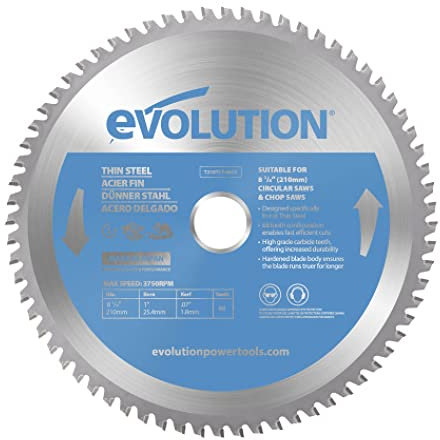 Evolution Hoja de sierra de 210 mm (T210TCT-68CS) de Evolution para cortar acero fino: la hoja de sierra de metal con punta de carburo no genera calor, rebabas ni chispas