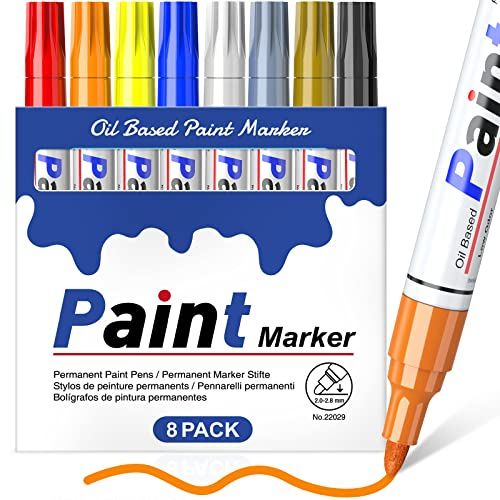 Permanent Paint Markers Paint Pens for Plastic Metal,Oil Based Paint Marker Pens Set, Quick Dry & Waterproof, Oil Paint Pen Paint Markers for Glass, Wood, Rock Painting, Tire, DIY Craft, 8 Colors