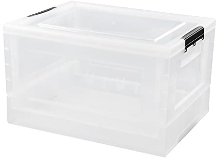Pekky 16L Collapsible Storage Box with Lid, 2 Packs Stackable Folding Bin, Clear