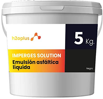 h2oplus Pintura Impermeabilizante de alta eficacia SOLUTION NEGRO · Membrana Líquida en base agua · Pintura sellante que una vez seca Vulcaniza formando una membrana continua · 5KG