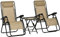 Outsunny Folding Zero Gravity Chairs, 3 Pieces Adjustable Sun Lounger and Table Set with Cup Holder and Headrest, Patio Bistro Set with Reclining Garden Chairs for Outdoor, Beige