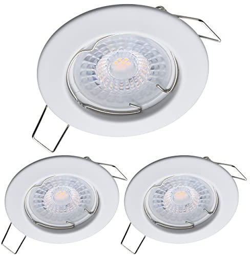 Oktaplex lighting 3er Set LED Einbaustrahler Sedan - mit LED Modul 4,8W 2700K 230V 380lm Warmweiß 110° - Spot Weiß Lochmaß 60mm