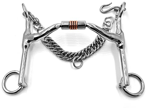 Ported Weymouth Pelham Horse Bit with Copper Roller Hook and Chain (5.25)