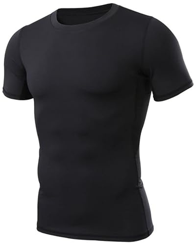 Czen Men's Sport T-Shirt, Military Shirt Camouflage Quick Dry T-Shirt Short Sleeve Tee Slim Tactical T-Shirt Top for Hiking Cycling Airsoft Hunting Paintball, Noir, L