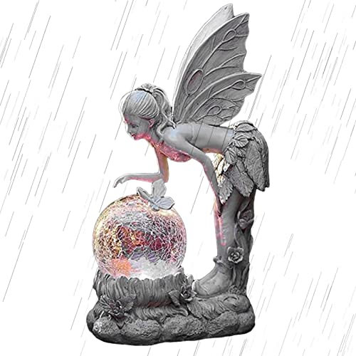 Bexdug Esculturas Hadas | Figuras ángel Resina con luz sglobo Vidrio Agrietado | Luces jardín Hadas para decoración Caminos Patio Trasero