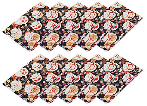 Tessuto Artigianale in Cotone con Motivi Floreali, 10 Pezzi in Stile Giapponese, Cane Gatto Fortunato, Motivi Floreali Stampati, Tessuto Abbronzante, Tessuto Patchwork Fatto a Mano, 20x25 Cm