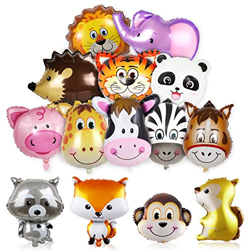 Lot de 14 ballons en aluminium en forme d'animaux, en forme d'animaux, animaux de la forêt, parfaits pour les anniversaires d'enfants, la décoration de fête dans la jungle