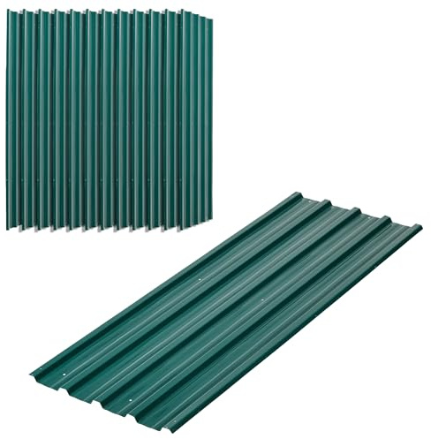 Outsunny Set 12 Pannelli di Ricambio per Casette da Giardino in Acciaio Zincato con Fori, Onduline per Coperture Tettoie in Lamiera 129x45 cm, Verde