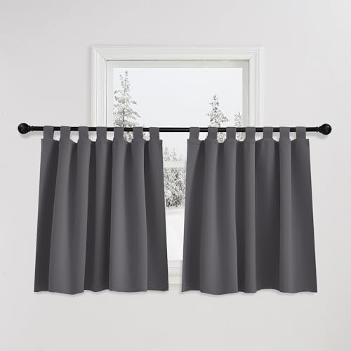 PONY DANCE Tende per Finestre Piccole Corte con Passanti Oscuranti per Interni 2 Pezzi L 140 x A 90 cm Tenda Termica per Cucina Cameretta Bambini, Grigio