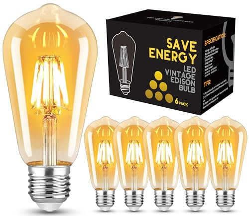 Woowtt Vintage E27 Led Bulb, 6W Edison Screw Bulb Dimmable, Retro Style Led Filament Light Bulb 2200K 600LM, E27 Squirrel Cage Lamp Pack of 6