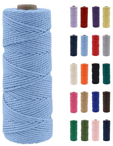 POPOYU Makramee Garn 2mm, Makramee Garn Elegantes Blau, Baumwollgarn 2 mm x 100 m, Baumwollkordel Natur, Baumwoll Bastelschnur für Basteln Stricken Boho Deko DIY Handwerk Wandbehang