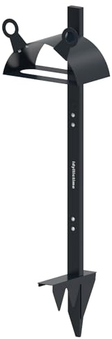 idyllictime Soporte para manguera de jardín independiente para exterior con almacenamiento de herramientas, acero al carbono resistente de 2 mm (gris profundo, sin grifo)