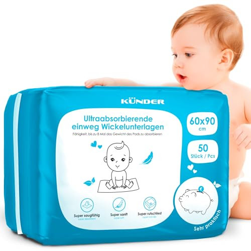 50x Baby Wickelunterlage Einweg 60x90 cm - Ultra-saugfähige Inkontinenzunterlagen, 6-lagige Betteinlagen für Babys & unterwegs, Strapazierfähige Krankenunterlagen und Inkontinenzauflage