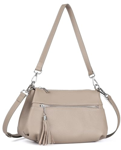 befen Umhängetasche aus echtem Leder, Hobo-Geldbörsen für Damen, Schultertaschen mit 2 Schulterriemen, Taupe, Small