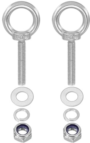 PATIKIL Perno De Ojo M10 X 50mm Con Tuerca, Paquete De 2 Acero Inoxidable 304 Perno De Ojo De Hombro Para Elevación Tornillos Roscados Para Colgar, Plateado