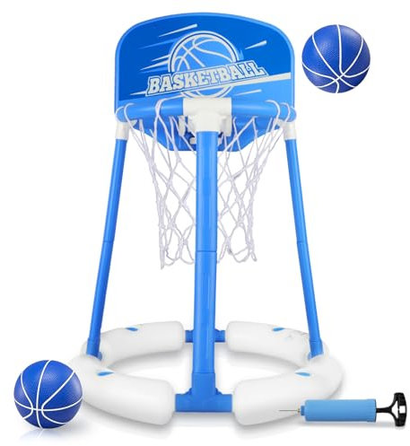 Charmofun Canestro da Basket per Piscina, Pallacanestro Galleggiante in Acqua, Pool Basketball Hoop con 2 Palloni da Piscina e Pompa, Piscina Acqua Giocattolo per Bambini e Adulti, Interni Esterni