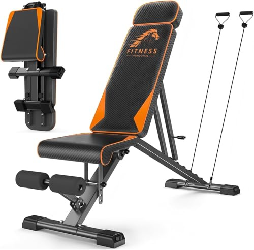 Dskeuzeew Adjustable Weight Bench, 880LBS/400KG Stable Strength Training Bench with Resistance Bands, Fast Folding Multi-Functional Incline/Decline Gym Bench for Home (Black)