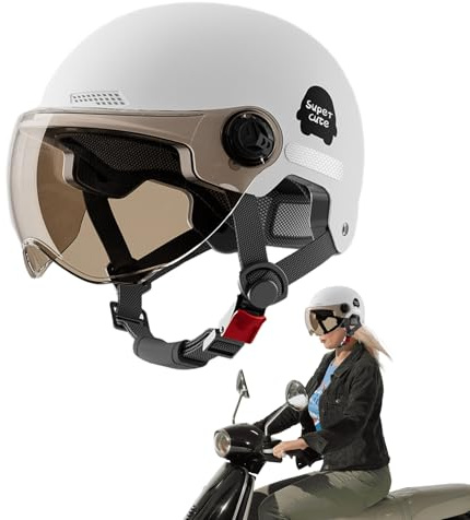 Motorcykel halvhuvudbonad, multisport säkerhetshjälm med solskydd, cruiser och scooter ridhatt för män och kvinnor, lätt skyddande gatutrustning, 45 – 60 cm